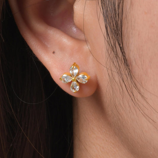 Stud Earring | STE071 | Zircon Four Leaf