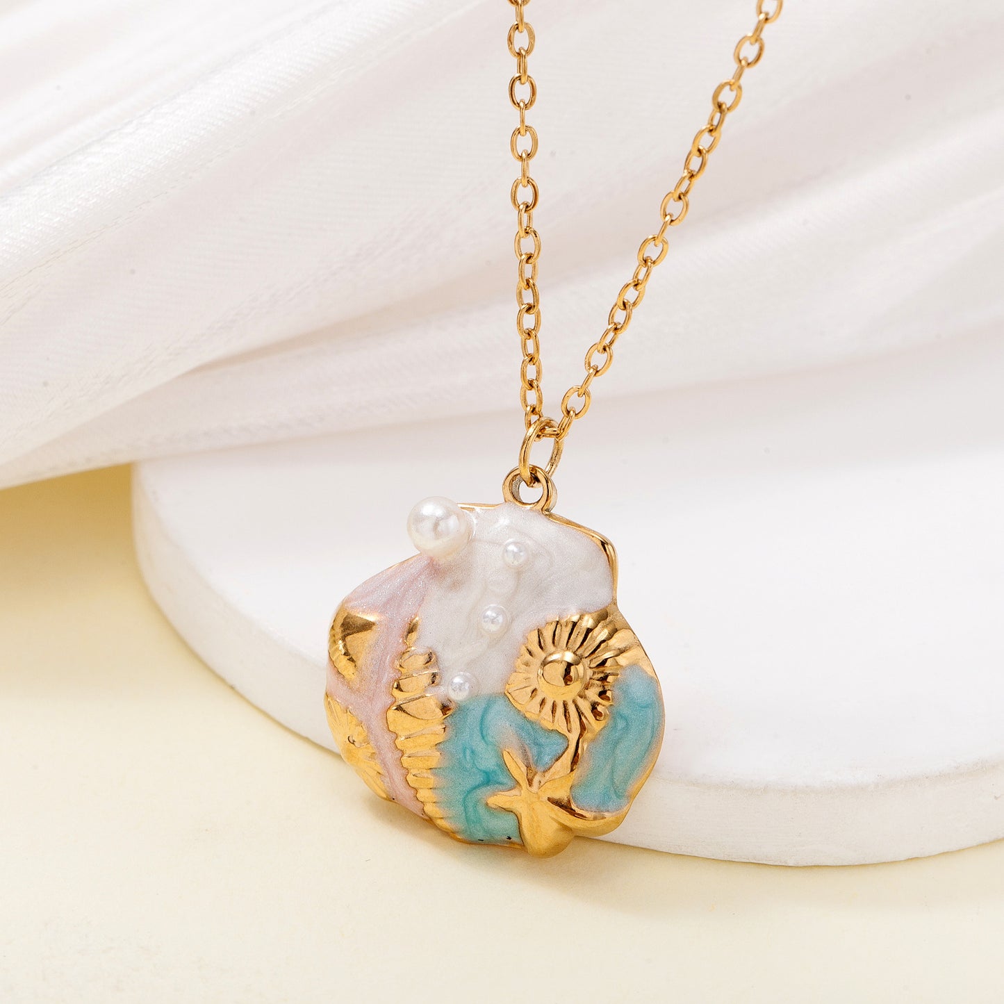 Necklace | SN285 | Enamel Shells within Shell