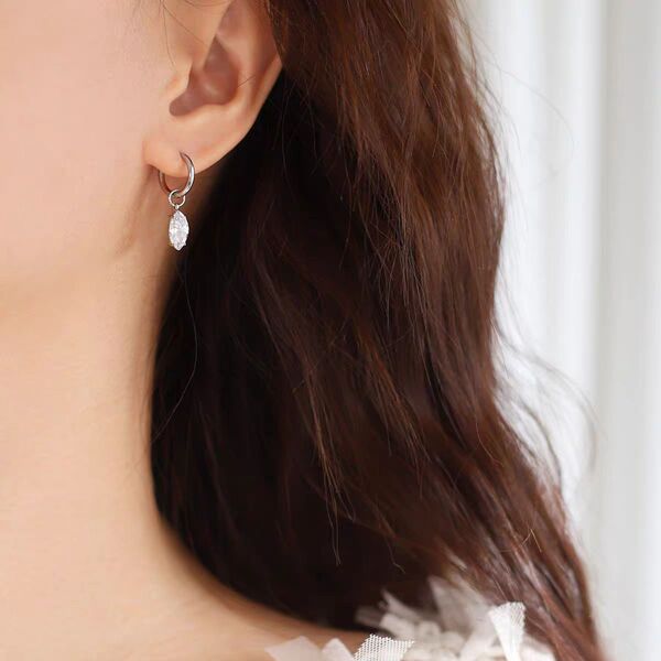 Hoop Earring Zircon Water Drop Silver