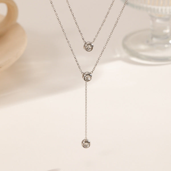 Necklace | SN124 | Layer Stone Drop | Silver