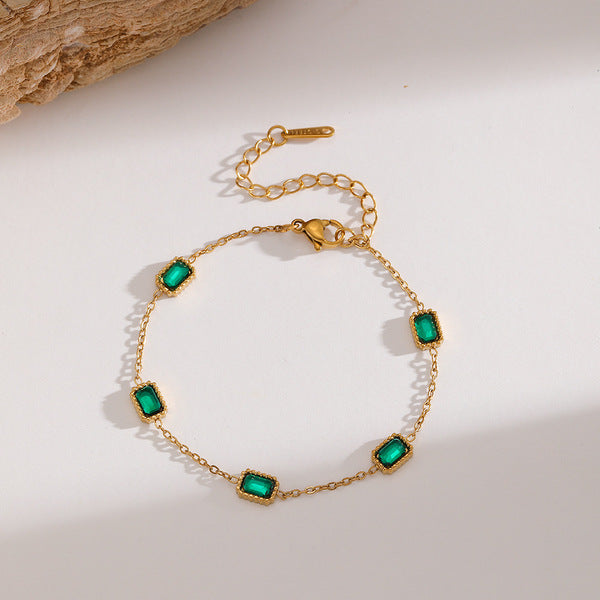 Chain Bracelet | SSCB127 | Green Diamonds