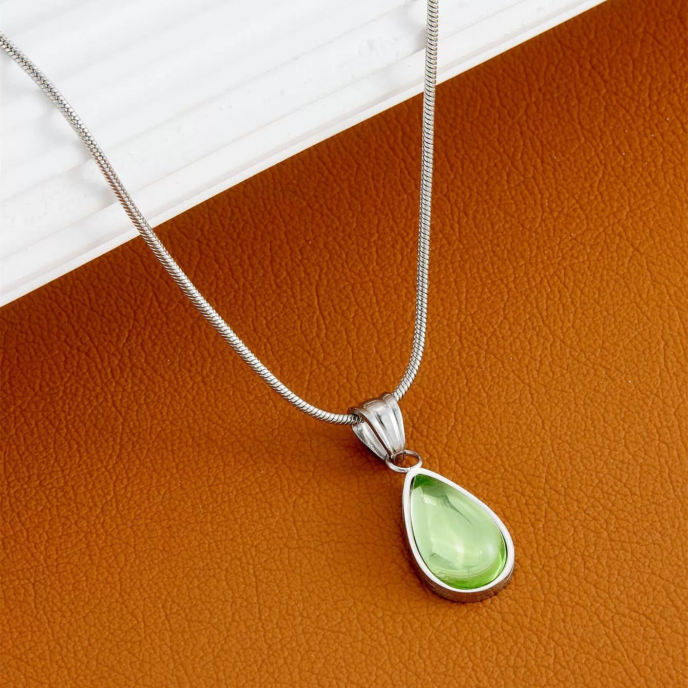 Necklace | SN158 | Green Water Drop Silver