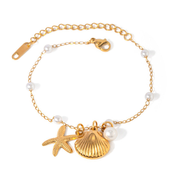 Chain Bracelet | SSCB110 | Starfish Shell & Pearls
