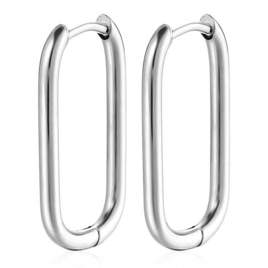 Shape Hoop Earring | Rounded Rectangle | Silver