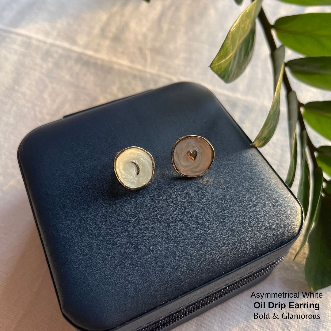 Oil Drip Earring | SE003 | Asymmetrical White