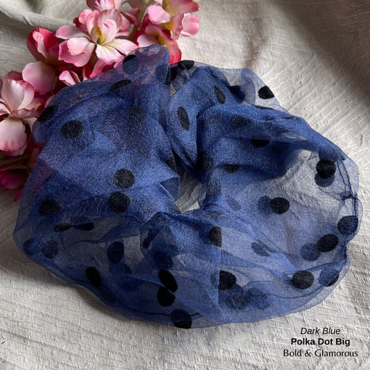 Polka Dot Netted Scrunchies | Dark Blue