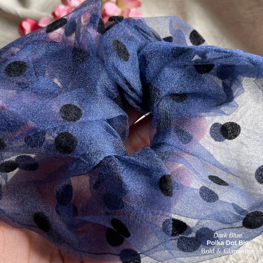 Polka Dot Netted Scrunchies | Dark Blue
