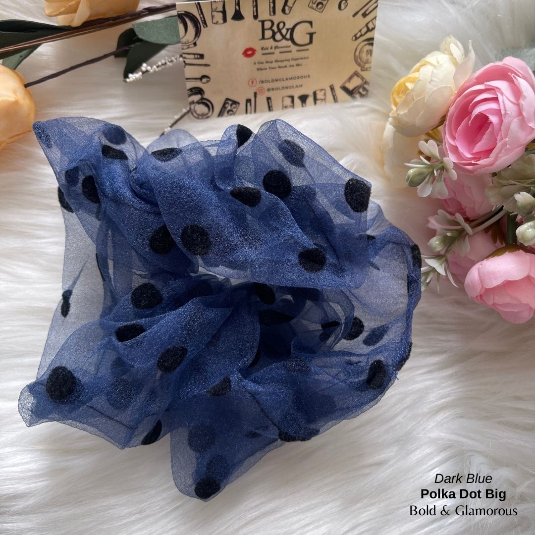 Polka Dot Netted Scrunchies | Dark Blue