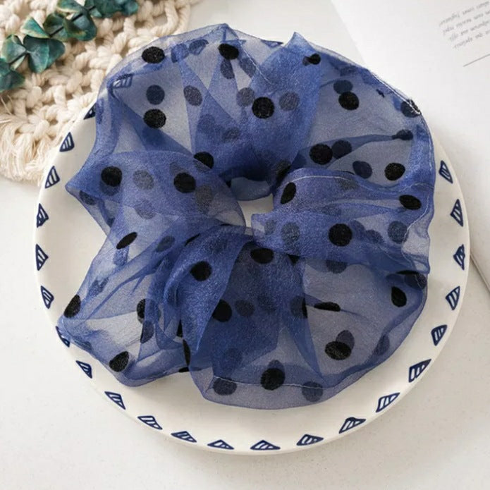 Polka Dot Netted Scrunchies | Dark Blue