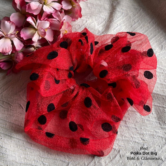 Polka Dot Netted Scrunchies | Red