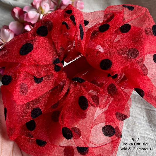 Polka Dot Netted Scrunchies | Red