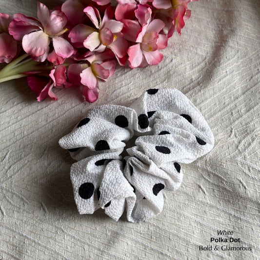 Polka Dot Scrunchies | White