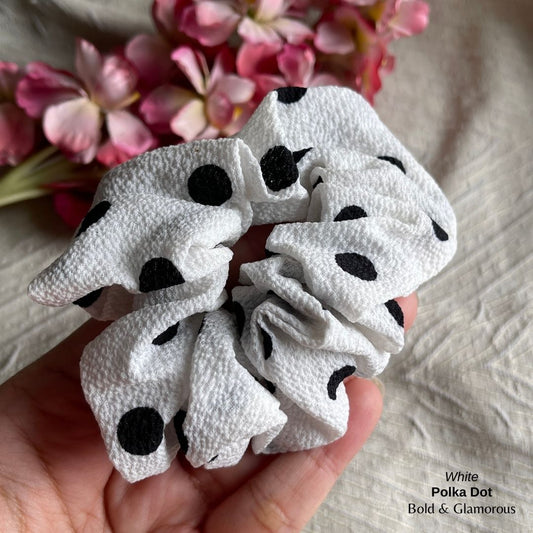 Polka Dot Scrunchies | White