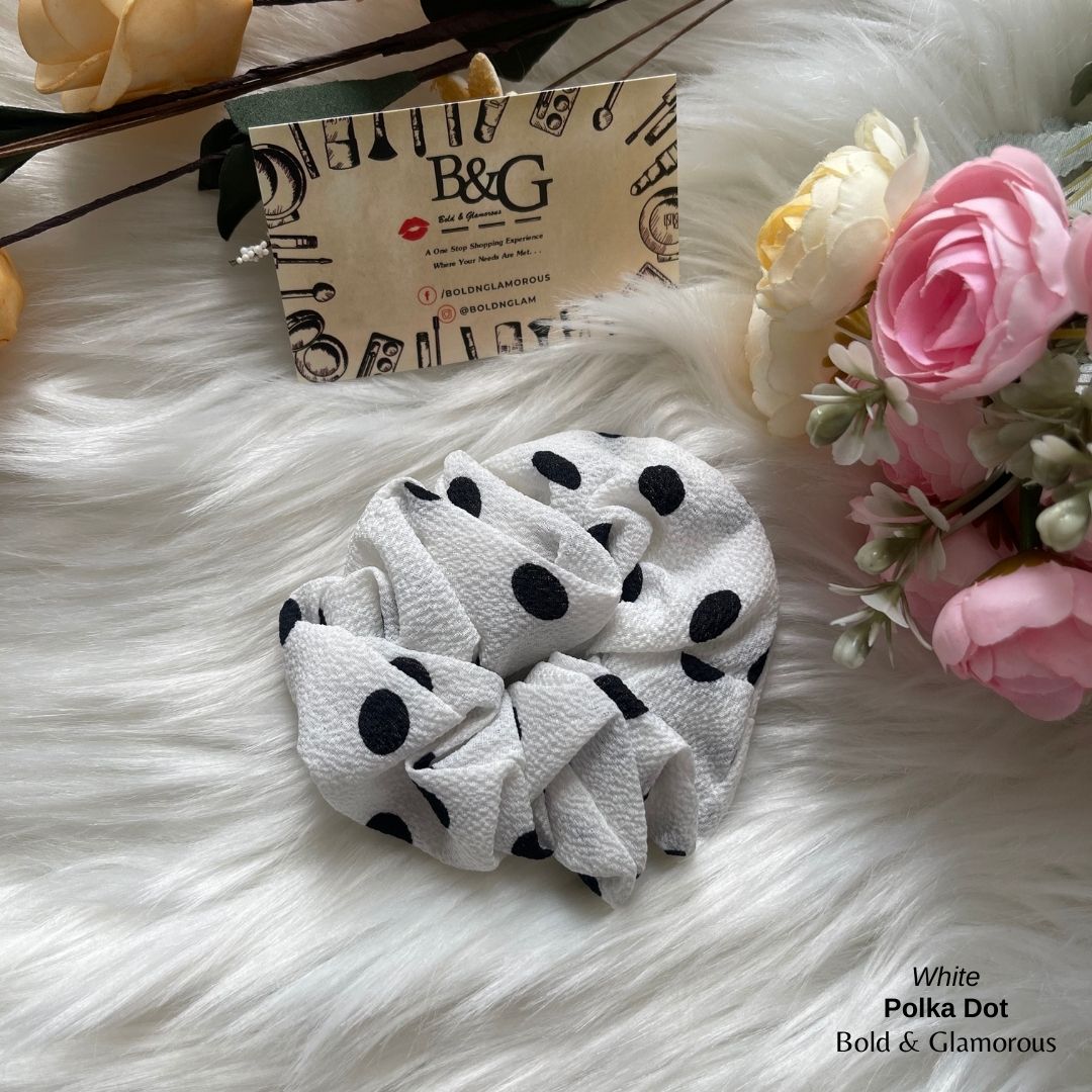 Polka Dot Scrunchies | White