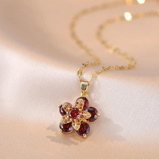Necklace | SN251 | Zircon Flower | Red