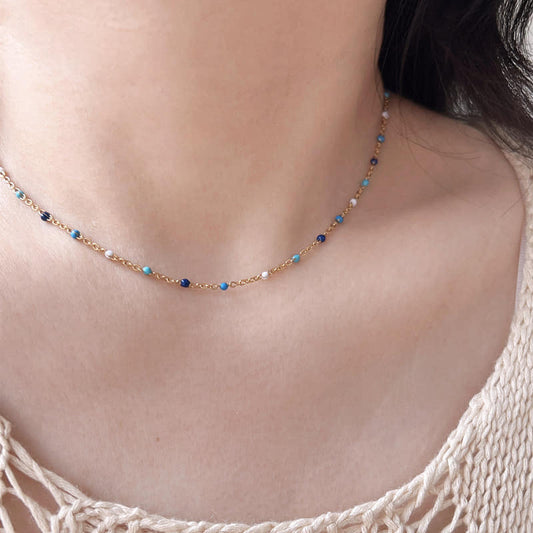 Necklace | SN255 | Blue & White Beads