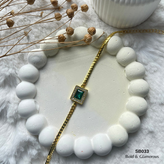 Chain Bracelet | SB033 | Gold Green Square