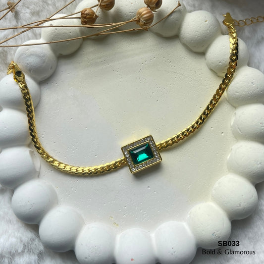 Chain Bracelet | SB033 | Gold Green Square