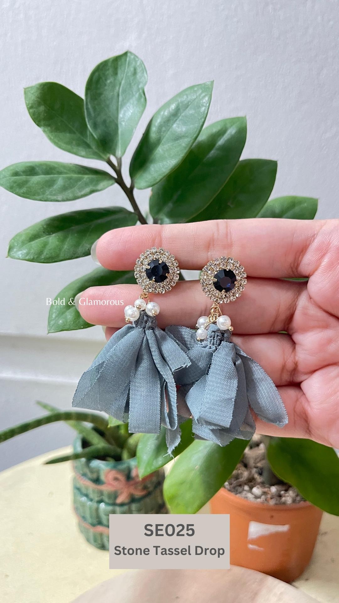 Something Blue Earring | SE025 | Stone Tassel Drop