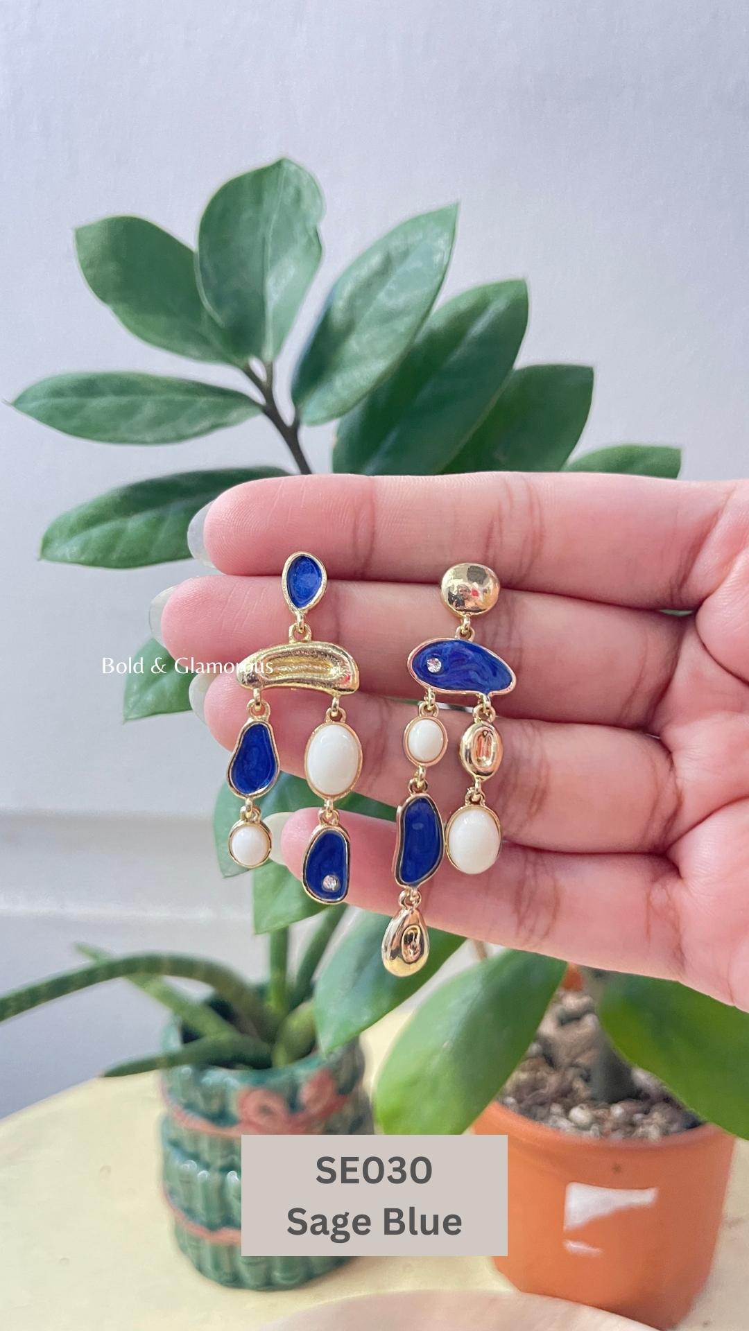 Irregular Asymmetric Earring | SE030 | Sage Blue