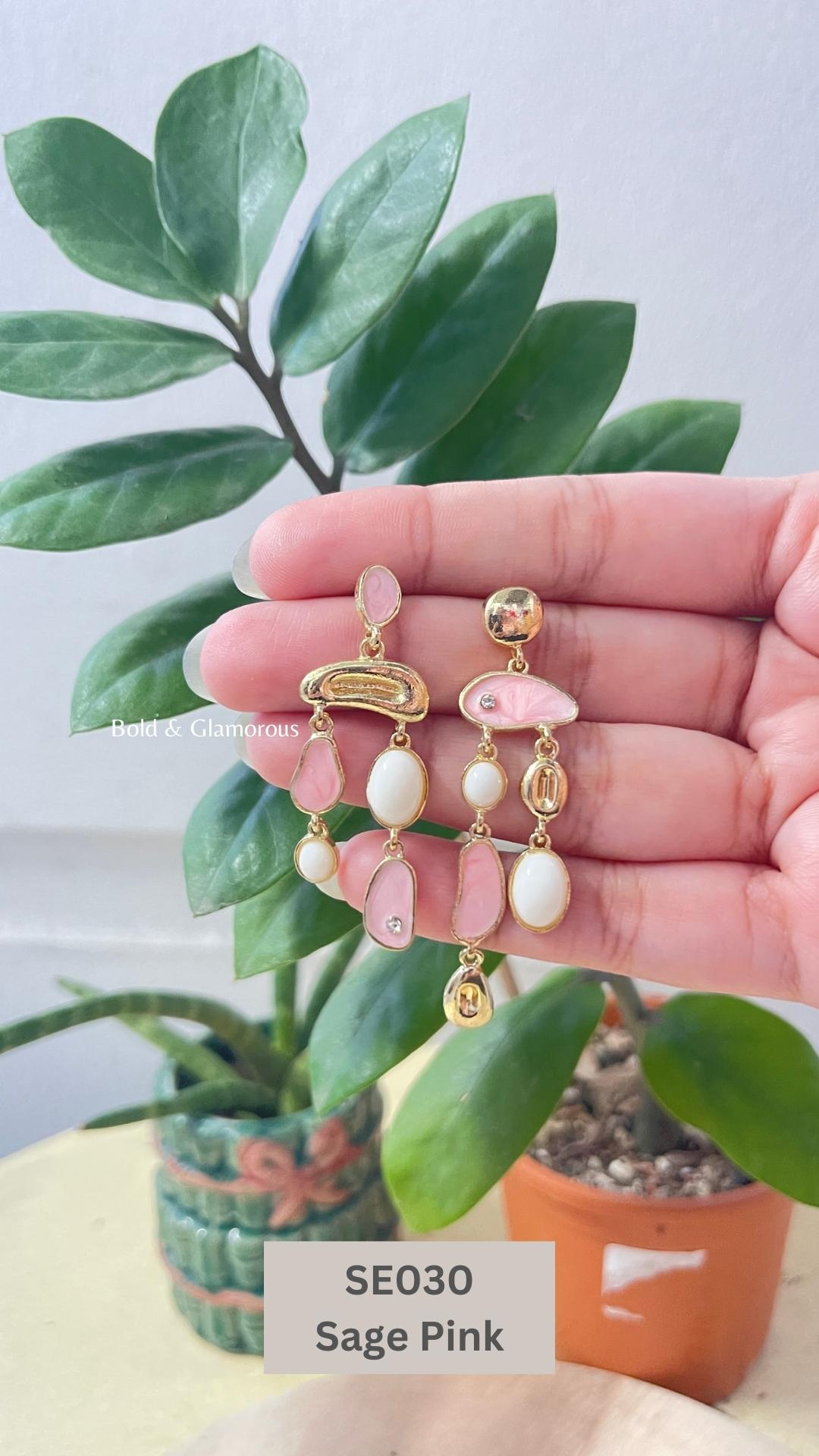 Irregular Asymmetric Earring | SE030 | Sage Pink
