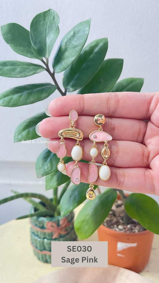 Irregular Asymmetric Earring | SE030 | Sage Pink