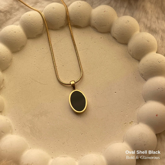 Necklace | SN219 | Oval Shell Black