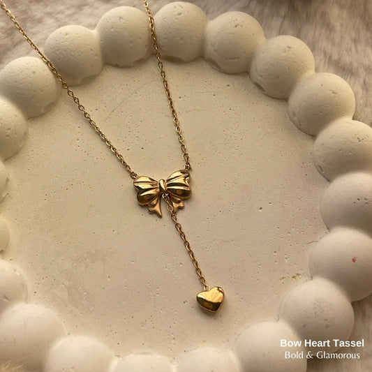 Necklace | SN220 | Bow Heart Tassel