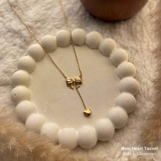 Necklace | SN220 | Bow Heart Tassel