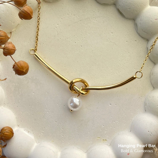 Necklace | SN223 | Hanging Pearl Bar