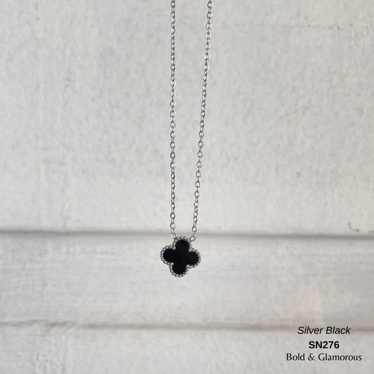 Necklace | SN276 | Silver Clover | Black