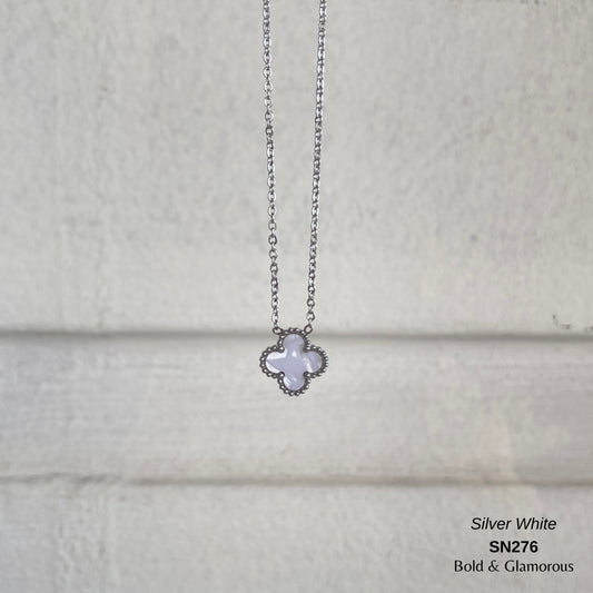 Necklace | SN276 | Silver Clover | White