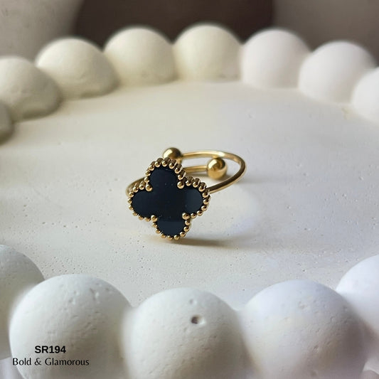 Statement Ring | SR194 | 4 Clover Ring | Black