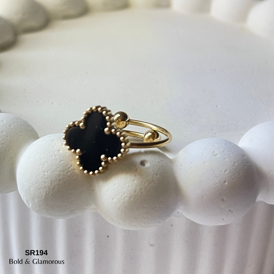 Statement Ring | SR194 | 4 Clover Ring | Black