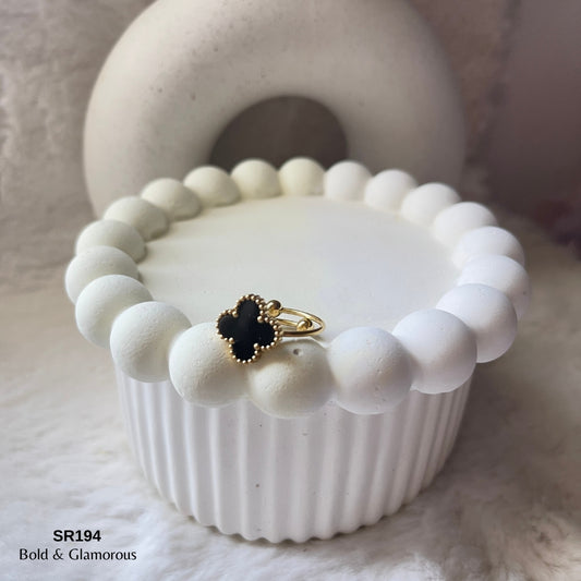 Statement Ring | SR194 | 4 Clover Ring | Black