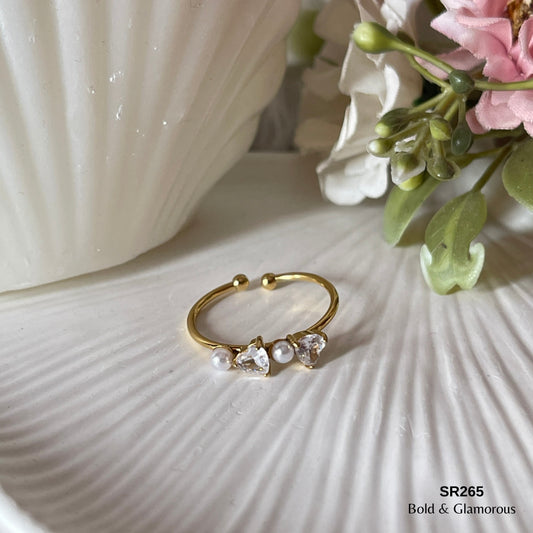 Stone Ring | SR265 | Double Hearts White