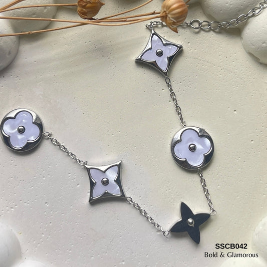 Chain Bracelet | SSCB042 | White Flower | Silver