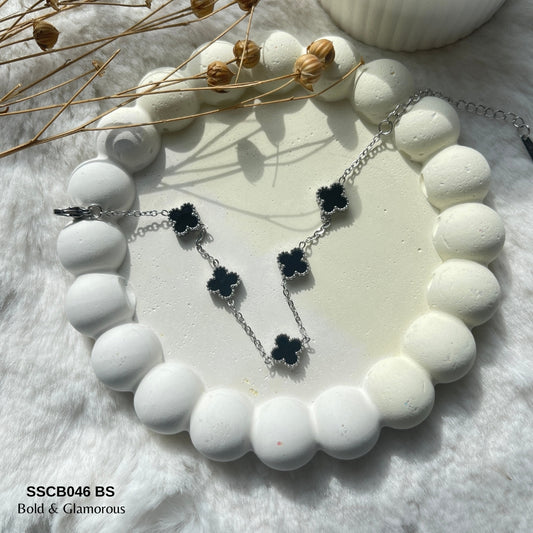 Chain Bracelet | SSCB046 | Clover - Black Silver