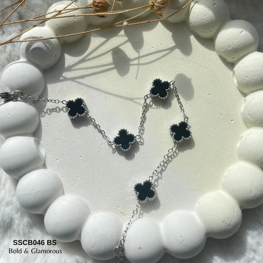 Chain Bracelet | SSCB046 | Clover - Black Silver