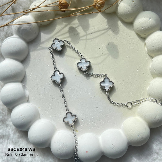 Chain Bracelet | SSCB046 | Clover - White Silver
