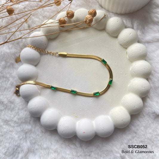 Chain Bracelet | SSCB052 | Mesh Green Stone