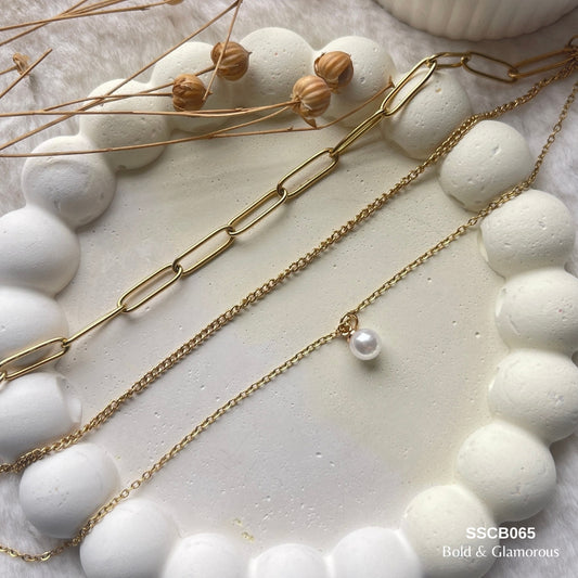 Chain Bracelet | SSCB065 | 3 Layered with a Pearl