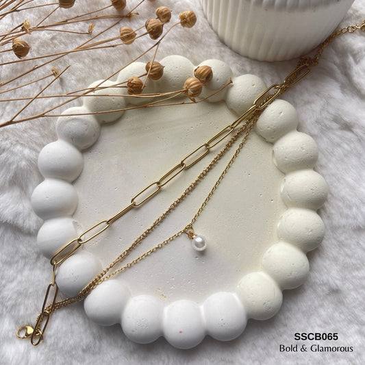 Chain Bracelet | SSCB065 | 3 Layered with a Pearl