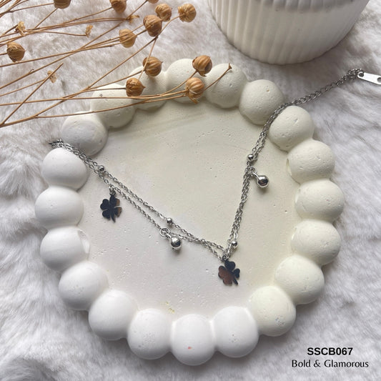 Chain Bracelet | SSCB067 | Layered Leaf Drop Silver