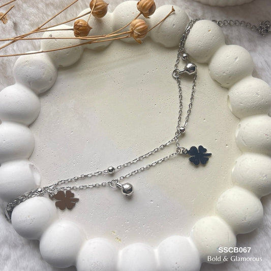 Chain Bracelet | SSCB067 | Layered Leaf Drop Silver