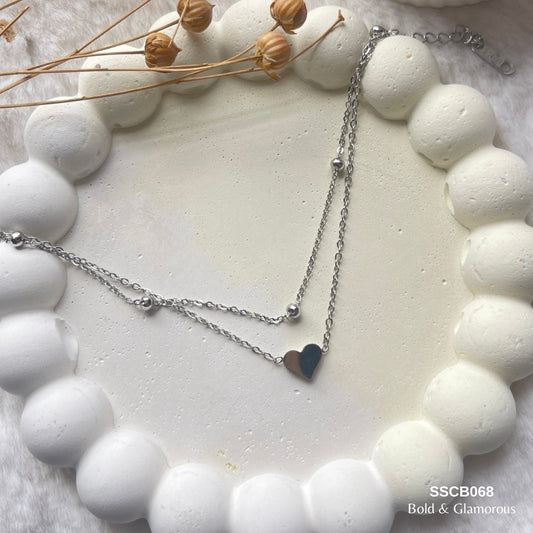 Chain Bracelet | SSCB068 | Layered Heart Balls Silver