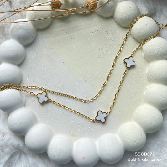 Chain Bracelet | SSCB072 | Layered White Clover Gold