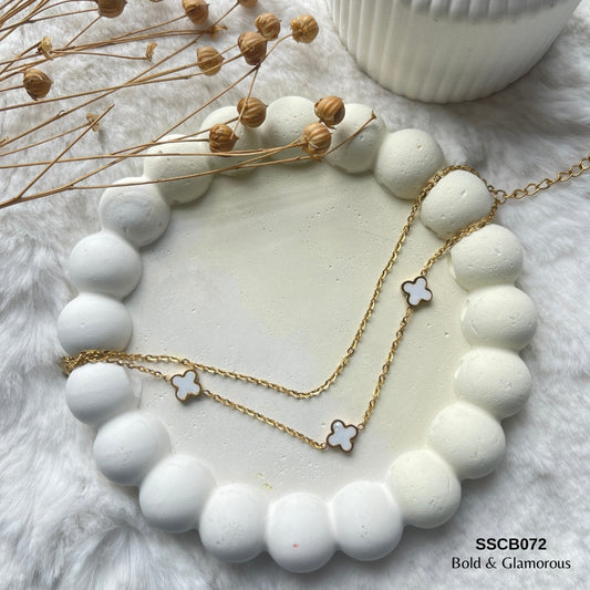 Chain Bracelet | SSCB072 | Layered White Clover Gold