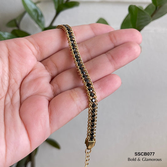 Chain Bracelet | SSCB077 | Zircon Stone Black
