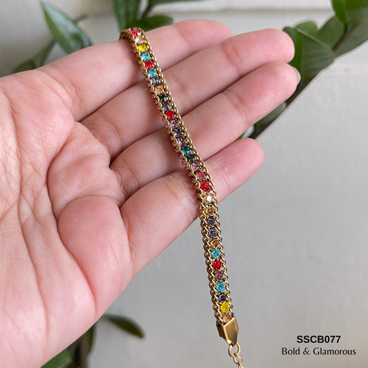 Chain Bracelet | SSCB077 | Zircon Stone Multicolor